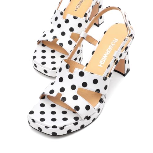 Image of ROSERWISH Heels for Women Chunky Block Platform High Heels Square Open Toe Strappy Heel Sandals Wedding Party Prom Fashion Slingback Dress Pump Sandals Shoes