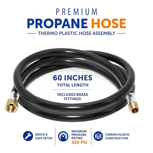 Image of Flame King 60-inch Propane Thermo Plastic Hose Assembly, 3 /8-inch ID, 3 /8-inch MPT X 1 /2-inch Female Flare, for RVs and Travel Trailers