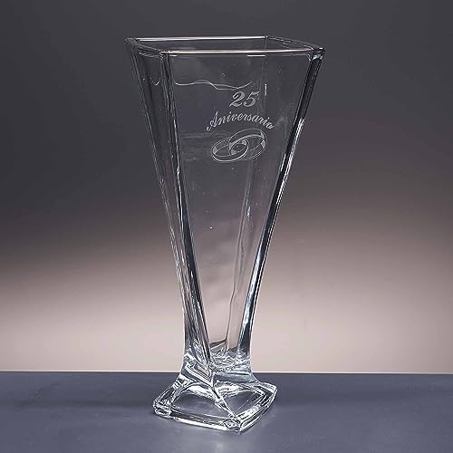 Gala&K | Vaso de vidro | vaso | para namorados, casamentos de prata / ouro | aniversário | coleção QUADRO - 25 aniversário | 15 x 15 x 33 cm.