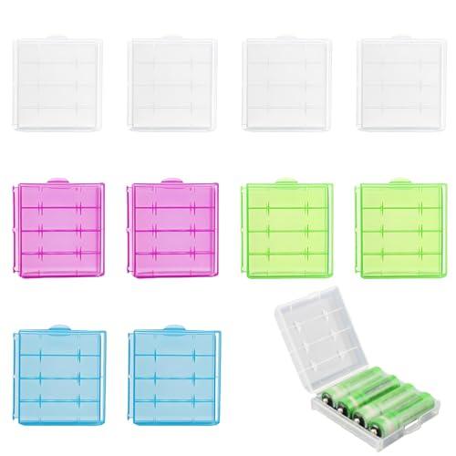 10 Piezas Cajas de Almacenamiento de la Batería para Pilas AA y AAA, Estuches de Plástico Resistentes, Organizador de Pilas para Viaje, Camping y Uso Doméstico, Caja Protectora Par 4 Colores
