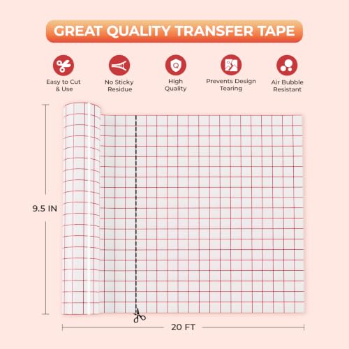 Image of YRYM HT Transfer Tape for Vinyl, 9.5 in x 20 FT Roll, Medium Tack, Red