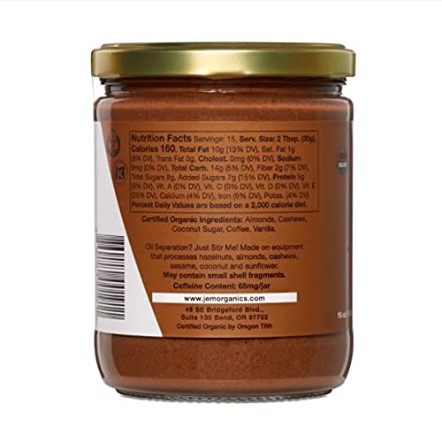 Jem Organics Coffee Cashew Sprouted Almond Nut Butter, Organic All Natural, Gluten-Free, Vegan, Paleo, Keto Snack, 16 Oz Jar, Single Pack #TOP1