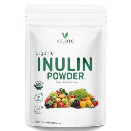 VELOTO Organic Inulin Powder – Prebiotic Fiber Supplement for Smoothies & Drinks, 2.2 lb, Flavorless, Water Soluble, Vegan & Non-GMO