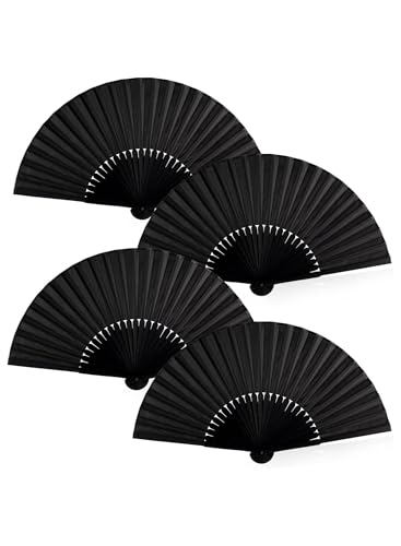 Folding Hand Fan, Black Silk Fabric Bamboo Ribs Hand Held, Chinese Japanese Vintage Silk Fans Fan for Wedding, Dancing, Church, Party, Gift Gift, DIY Creating 21 x 35 cm