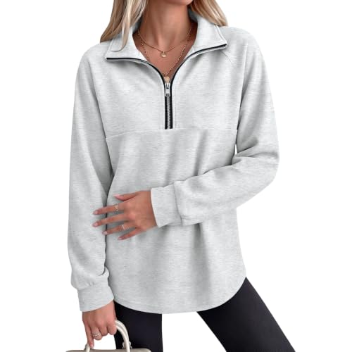 Fleece Quarter Zip Women Sweatshirts Drop Shoulder Mock Neck Fall Pullover - image 7