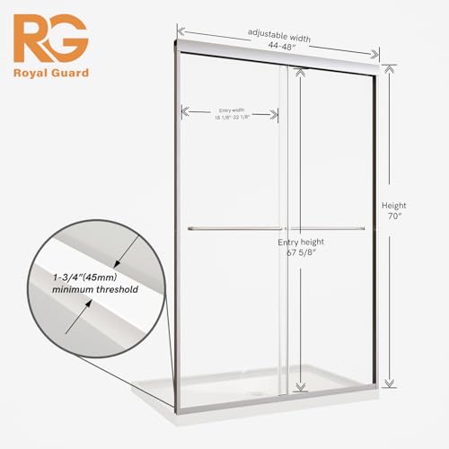 Image of Royal Guard Double Sliding Shower Door,44-48 inch W x 70 inch H,Brush Nickel