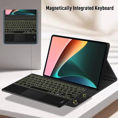 Image of HOM 3 Fold 7-Colour Backlight Detachable Wireless Bluetooth Keyboard with Trackpad /Touchpad Tablet Cover Case for Xiaomi Mi Pad 5 11 inch Inch Tablet - Black (Will Not Fit Xiaomi Pad 6)