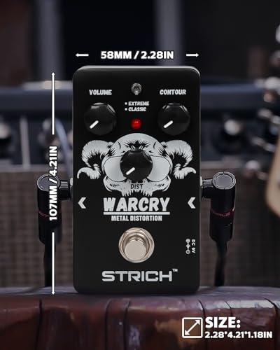 Image of STRICH Metal Distortion Guitar Pedal, WARCRY Distortion 2 Modes Fat, Boost, Normal Classic Crunch 80s Metal /Nu Metal, True Bypass for Electric Guitar, Black and White