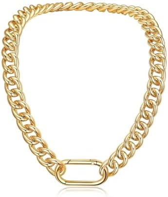U7 Lightweight Chunky Gold Necklace, Thick Aluminum Cuban Link Ch...