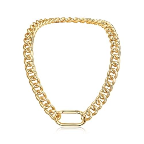 U7 Lightweight Chunky Gold Necklace, Thick Aluminum Cuban Link Chain for Women Trendy, Chic Punk Hip Hop Chunky Gold Jewelry Statement Necklace for Ch