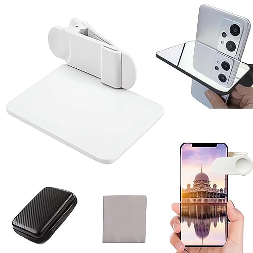 2024 Smartphone Camera Mirror Reflection Clip Kit -【New Version】 Smartphone Selfie Reflector, Adjustable Mobile Phone Reflection Camera Clip, Mirror Reflection Phone Clip for All Phones (1PC-White)
