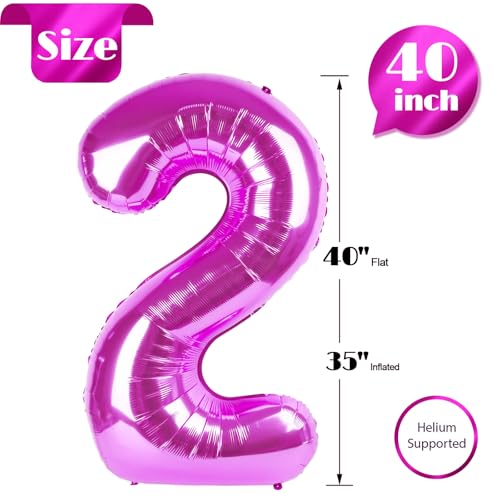 Image of Rosy Purple 2 Balloon, Number Balloons 40 Inch, 2nd Balloon Number Birthday Decorations, Second Two Birthday Party Supplies, Number 2 Balloon