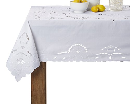 Violet Linen SAPPHIRE WH-6 Embroidered Design Tablecloth Size: 60 Inch X 120" cover