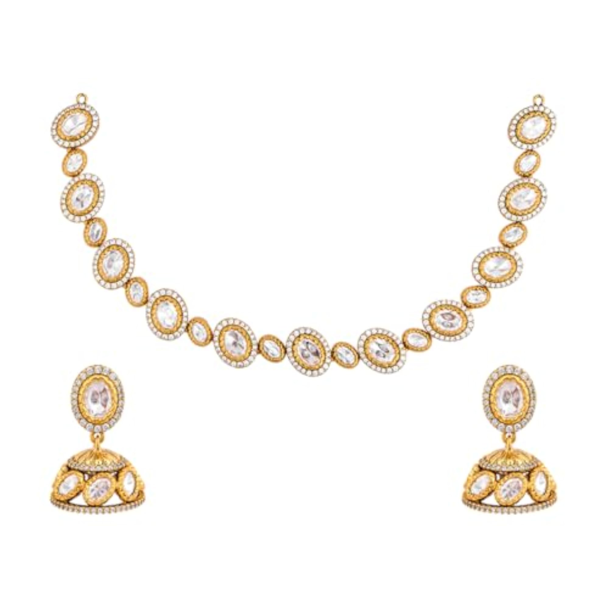 White Victorian Polished Copper Kundan Necklace for Women
