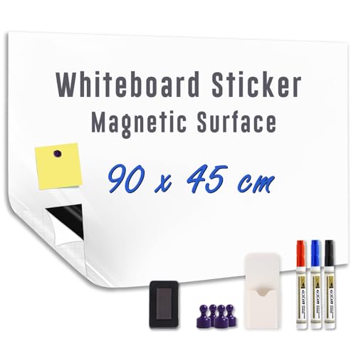 HeatPomelo Vinilo de Pizarra Blanca Magnética para Pared 90 x 45 cm Autoadhesiva y Sin Sombras Lámina de Escritura Borrable en Seco Ideal para Oficina Hogar Escuela