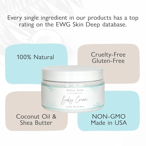 SoCal Suds & Company 8oz Baby Cream – Unscented Moisturizing Balm with Aloe, Shea Butter & Coconut Oil – Gentle Diaper Rash Cream for Sensitive Skin, Dryness & Irritation