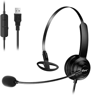 سماعة رأس أحادية T200 بوصلة USB وميكروفون بخاصية إلغاء الضوضاء - وزر مدمج للتحكم في مستوى الصوت ومفتاح لتشغيل/إيقاف الميكروفون من اس اكس جوتي