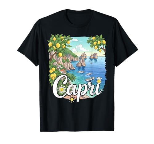 カプリ イタリア レモンの木 海岸の景色 夏 旅行 お土産 Tシャツ