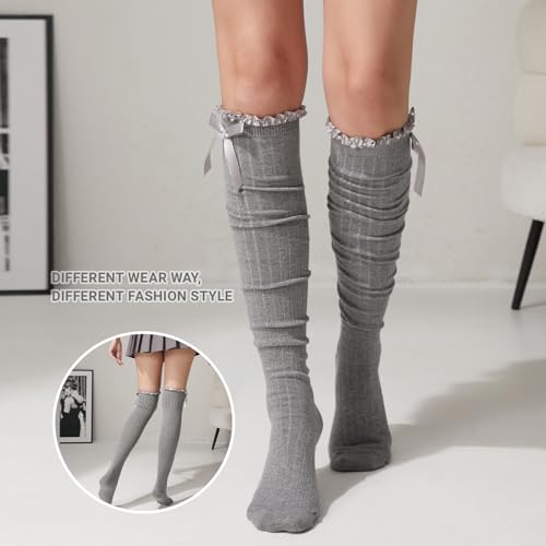 Image of Women's Girls Thigh High Stockings Over the Knee Socks with Satin Bows