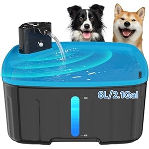 Kittyspout Fontaine a Eau pour Chien sans Fil, 8L Fontaine Chat/Grand Chien avec Détecteur de Mouvement, Fontaine pour Chiens avec Batterie 5000mAh (Cyan)