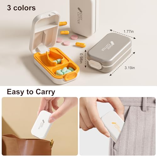 Image of Pill Cutter | Pill Splitter for Small Large Pills | Design in The USA| Cuts Vitamins |- Adjustable Splitter+V-Shape Holder & Detachable Pad, Easy to Clean, Safe for Seniors, Kids, Pets Orange