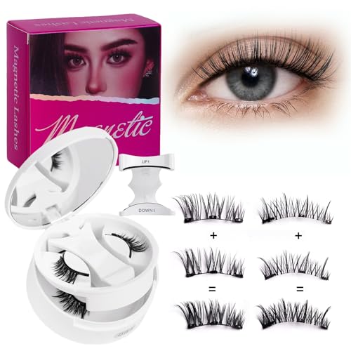 2 Paires Faux Cils Magnetique avec Applicateur, Cils Magnetique Naturel Réutilisables, Aucune Colle Nécessaire, facile à porter et à enlever avec instructions, Fake Lashes Magnetic (A)