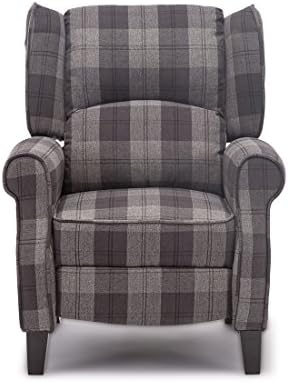 More4Homes EATON WING BACK FIRESIDE CHECK FABRIC RECLINER ARMCHAIR SOFA CHAIR RECLINING CINEMA (Grey)