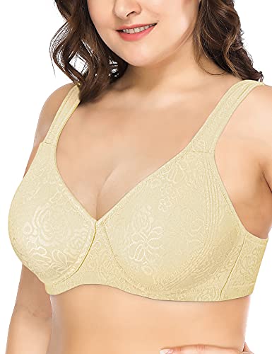 Deyllo Women's Minimizer Bra Full Coverage Wirefree Bra Comfort Non Padded Plus Size (Beige,36Dd) #TOP15