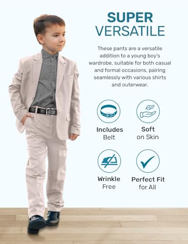 S.H. Churchill & Co. Boy's Comfort Waist Dress Pants and Belt - Khaki, 74