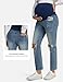 Peauty Maternity Distressed Ripped Straight Leg Jeans with Pockets Pregnancy Trousers Over The Belly High Waisted Washed Denim (Blue 12)