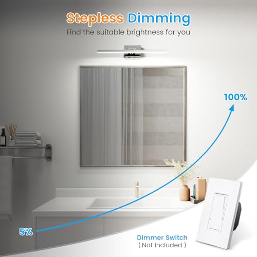Image of VOLISUN Modern Bathroom Vanity Light 24 inch, Rotatable, 14W Dimmable 5CCT Led Bathroom Light Fixture Over Mirror, Chrome Vanity Light for Bathroom Mirror Cabinets-ETL Certificated