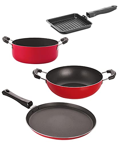 Image of Nirlon Non Stick Coated Heat Resistance Pfoa Free Aluminium Cookware Gift Set of 4 Pieces (FP10 KD10 SGP CS24)