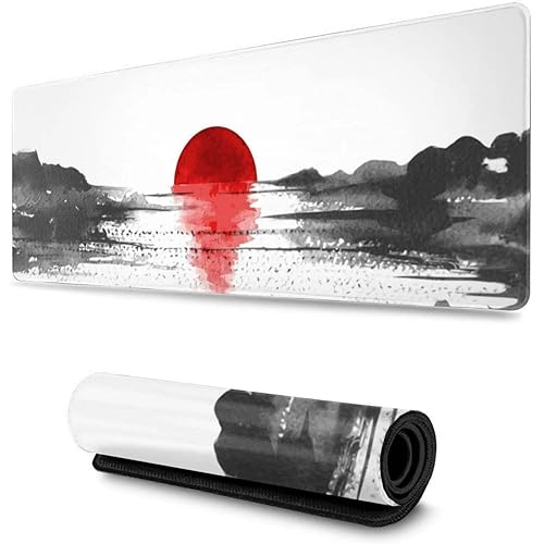 Image of Printed Gaming Mousepad - Premium Stitched Edges, Smooth Surface,Size 11x23 inches, Non-Slip Rubber Base - Ideal for Office & Gaming Setup (red Sun)