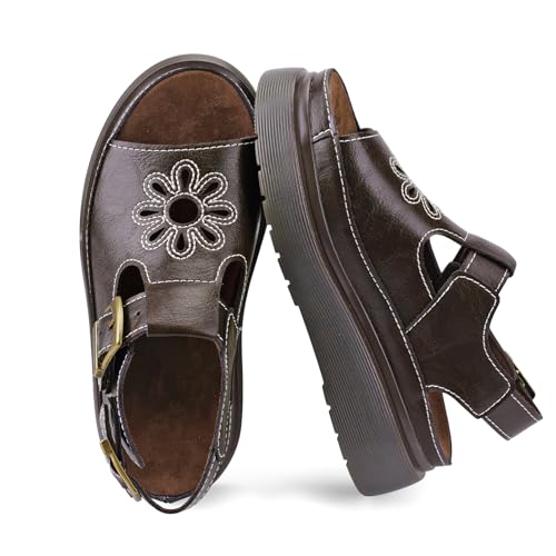 Platform Sandals for Women Chunky Ankle Buckle Casual Open Toe Comfortable Flower Decoration Fisherman Sandals