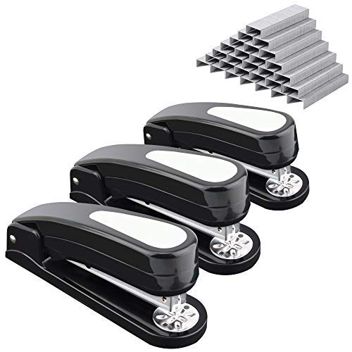 MROCO Desk Stapler, 360 Degree Rotatable Stapler, 20 Sheets Capacity with 3000 Staples,Office Stapler,Half Strip,Specialized For Booklet Stapling,Staples for Swingline,Bostitch Staples,3 Pack(Black)