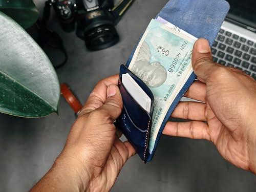 Image of Desert Orchid Fold | Minimalist Leather Fornt Pocket Wallet (Navy Blue)