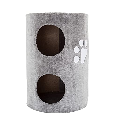 20.5-Inch Cat Condo – 2 Story Cat House With Sisal Scratch Pad, Barrel Shaped Pet House Covered In Soft Fabric By Petmaker (Gray) #TOP5