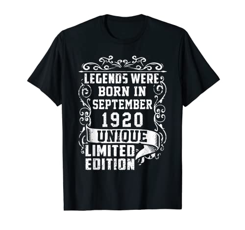 Cumpleaños Septiembre 1920 Edición Limitada Regalo Vintage Camiseta