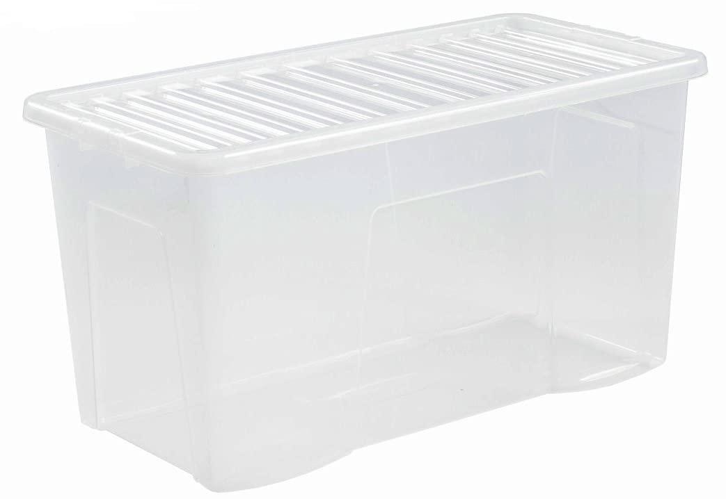 M1ss Clear 110L Litre Crystal Plastic Storage Box With Lid Home Office Stackable Nestable Container Made In U.k