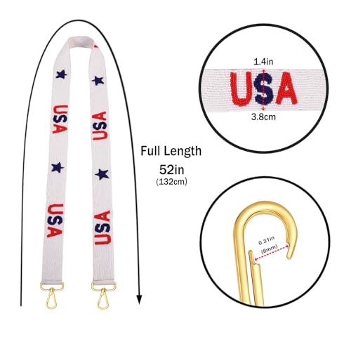 Image of 4th of July Purse Strap Red White Blue Beaded USA Star Purse Strap Replacement American Independence Day Outfits