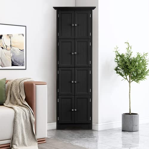 Tall Corner Storage Cabinet with Doors and 4 Shelves, Freestanding