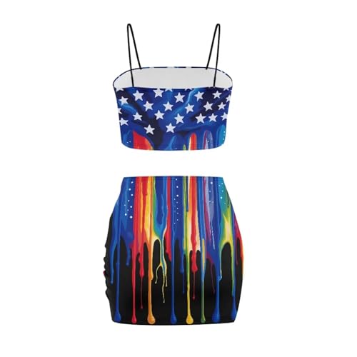 Image of Biyejit Women's 2 Piece Summer Outfits Spaghetti Strap Crop Tops and Bodycon Mini Skirt Dress Set Plus Size S-4XL