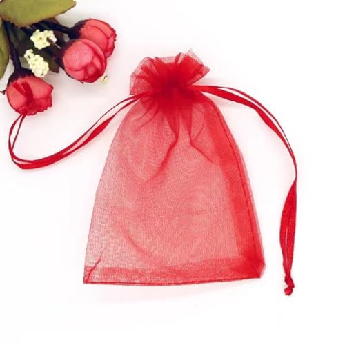 LTLSZRN 100 Sacchetti in Organza 9 x 12cm, Borse Organza Gioielli Sacchetto con Coulisse per Nozze Regalo Caramella Partito matrimonio (rosso)