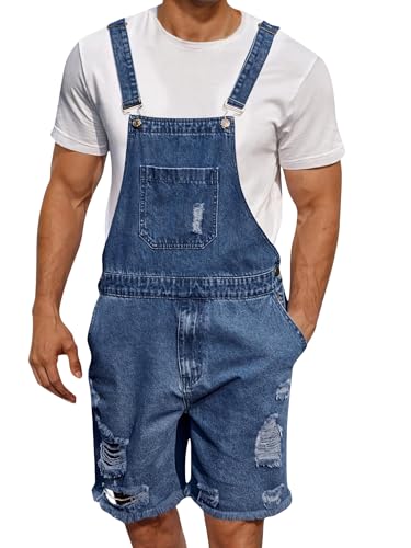 Felcia Denim Overalls for Men Jean Shorts Adjustable Straps Jumpsuit Loose Fit Work Bibs Coveralls with Pockets 2025 (B-Blue L)