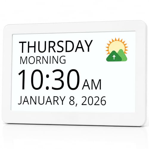 Robin Clock 2026 with Day and Date for Elderly Clocks for Seniors Dementia Clock Digital Calendar Elderly Bedside Clocks Seniors Alzheimers Products Dementia Clocks Large White
