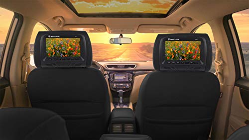 Pair Rockville RHP7-BK 7” Black TFT-LCD Car Headrest TV Monitors w/Speakers+IR