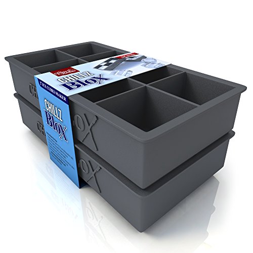 The Classic Kitchen Chillz Blox Large Ice Cube Tray Set for Whiskey - Silicone Ice Mold Maker - Each Tray Molds Eight 2 Inch Ice Cubes (2 Pack)