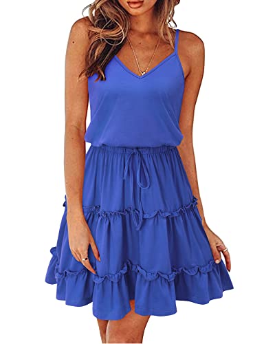 Image of Newshows Women's Summer Casual Dress Cute A Line Ruffle Hem Flattering Fit Beach Vacation Sundress