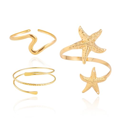 Frodete Arm Cuff Bracelet for Women Gold Upper Arm Jewelry Bangle Cuff Bracelets Starfish Shell Beach Jewelry Trendy Stuff Gifts
