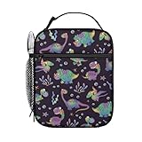 Dacawin Colorful Rainbow Dinosaur Lunch Bag Insulated Ocean Seaweed Alphabet Dino Reusable Cooler Lu